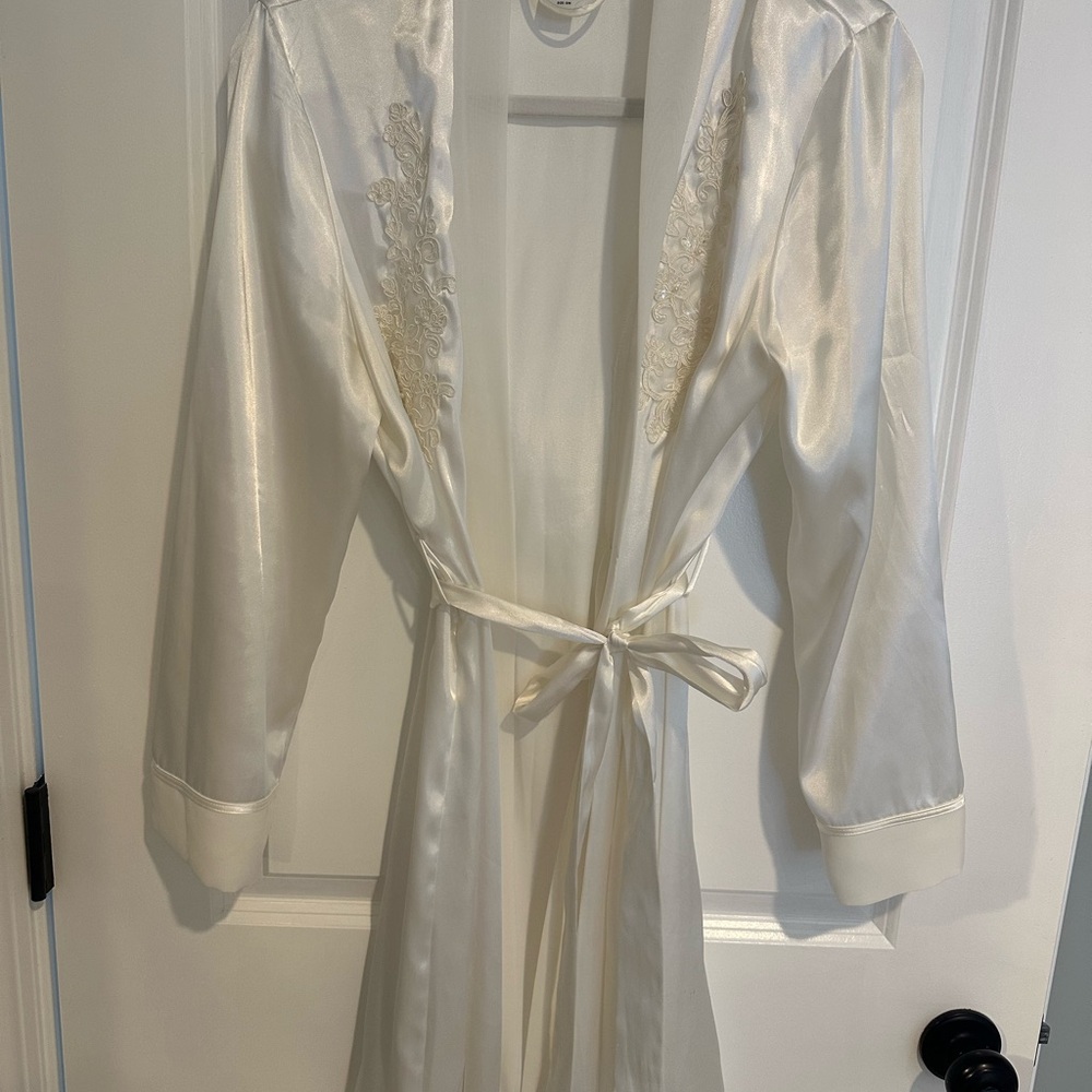 White Satin Robe with Lace Detail